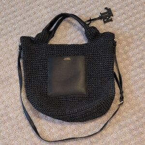 Lauren Ralph Lauren Skyler Crocheted Straw Tote Bag Crossbody With Bag Charm
